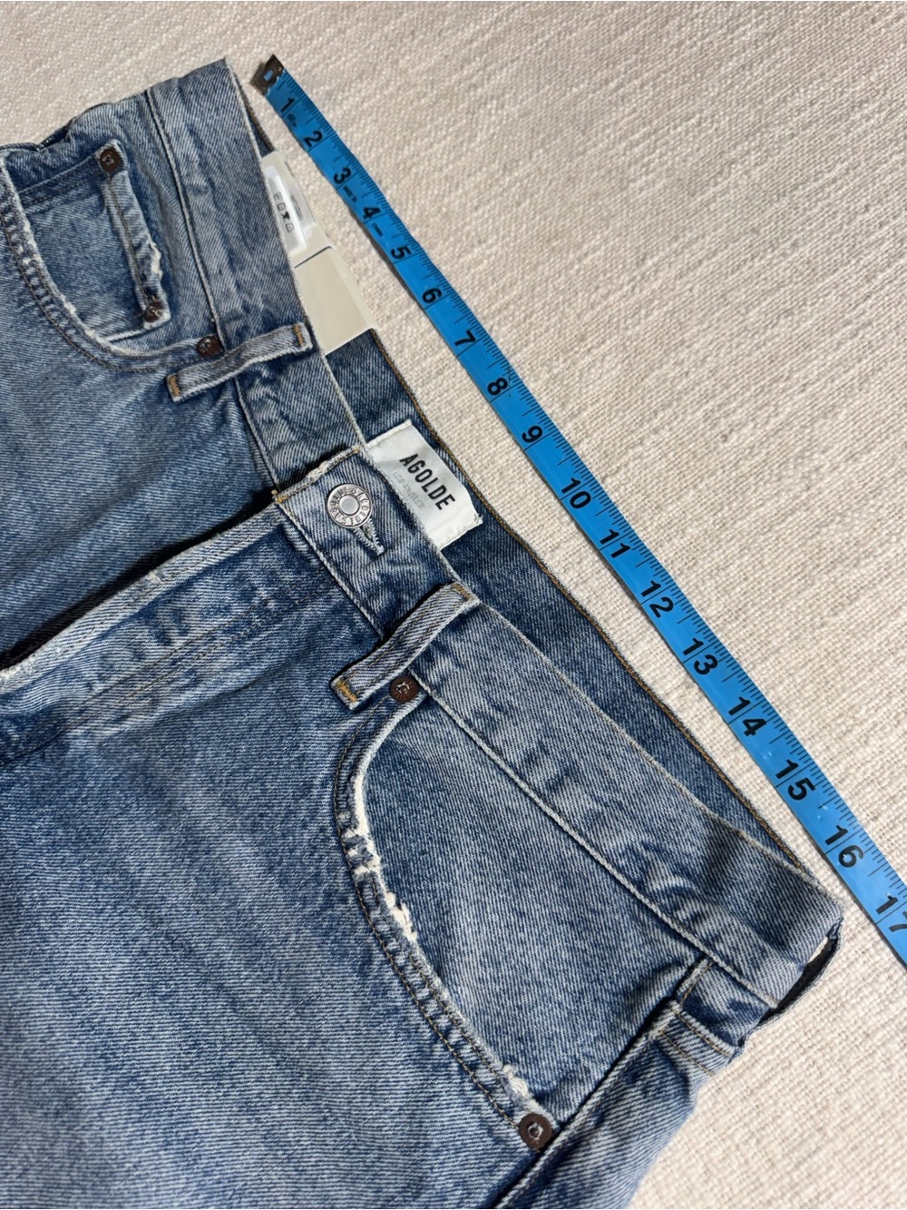 Agolde Light Blue High-Rise Frayed Hem Denim Shorts - Picture 9 of 10